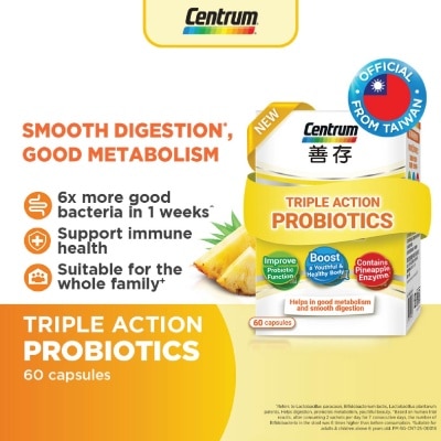 CENTRUM Triple Action Probiotics Capsule 60s (Expiry: Jul`2026)
