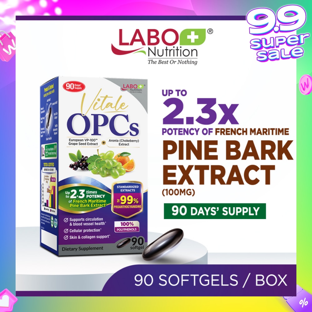 Vitale OPCs Dietary Supplement Softgel (European Grape Seed Extract For Radiant Skin, Immunity, Heart Health, Healthy Circulation & Antioxidant Protection) 90s