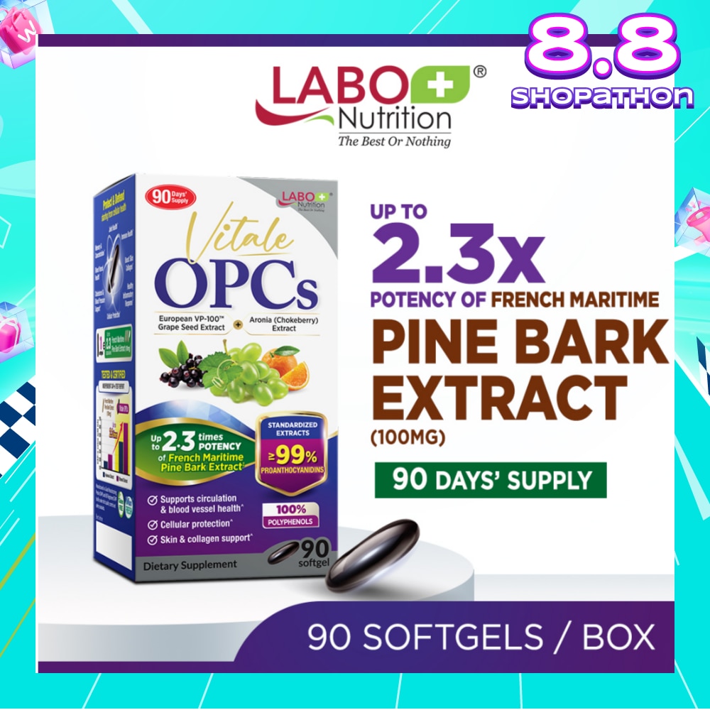 Vitale OPCs Dietary Supplement Softgel (European Grape Seed Extract For Radiant Skin, Immunity, Heart Health, Healthy Circulation & Antioxidant Protection) 90s