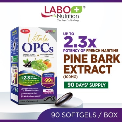 LABO NUTRITION Vitale OPCs Dietary Supplement Softgel (European Grape Seed Extract For Radiant Skin, Immunity, Heart Health, Healthy Circulation & Antioxidant Protection) 90s