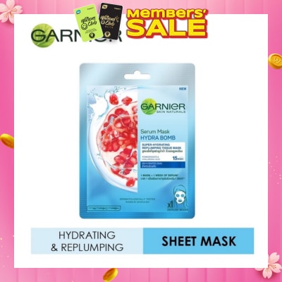 GARNIER Hydra Bomb Pomegranate Super Hydrating Replumping Serum Tissue Mask 1s