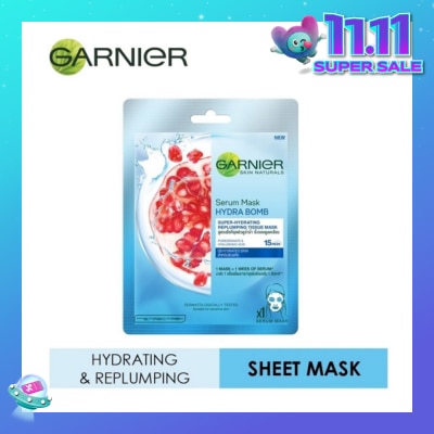 GARNIER Hydra Bomb Pomegranate Super Hydrating Replumping Serum Tissue Mask 1s