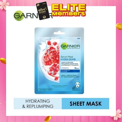 GARNIER Hydra Bomb Pomegranate Super Hydrating Replumping Serum Tissue Mask 1s