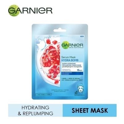 GARNIER Hydra Bomb Pomegranate Super Hydrating Replumping Serum Tissue Mask 1s