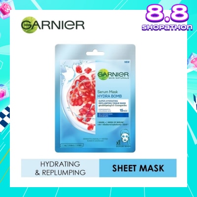GARNIER Hydra Bomb Pomegranate Super Hydrating Replumping Serum Tissue Mask 1s