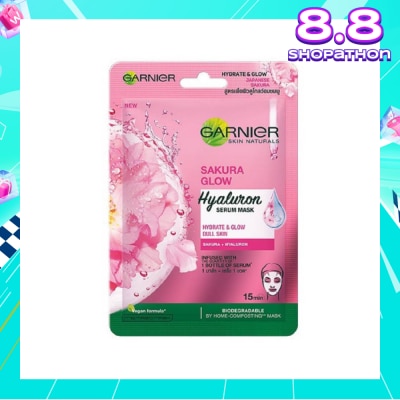 GARNIER Hydra Bomb Sakura Glow Super Hydrating Pinkish Glow Serum Tissue Mask 1s