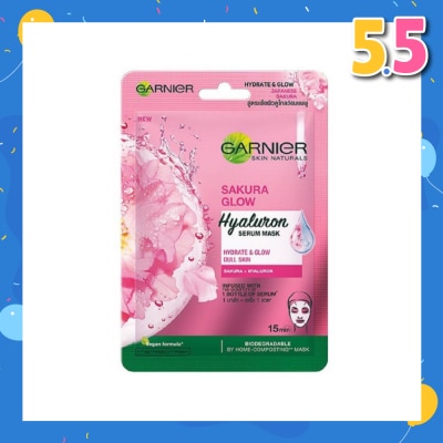 GARNIER Hydra Bomb Sakura Glow Super Hydrating Pinkish Glow Serum Tissue Mask 1s
