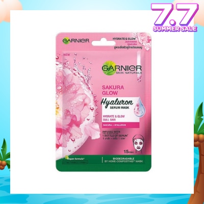 GARNIER Hydra Bomb Sakura Glow Super Hydrating Pinkish Glow Serum Tissue Mask 1s