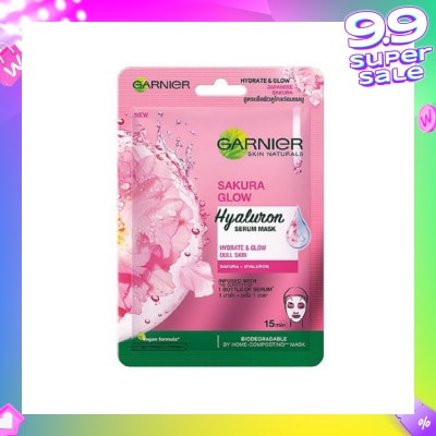 GARNIER Hydra Bomb Sakura Glow Super Hydrating Pinkish Glow Serum Tissue Mask 1s