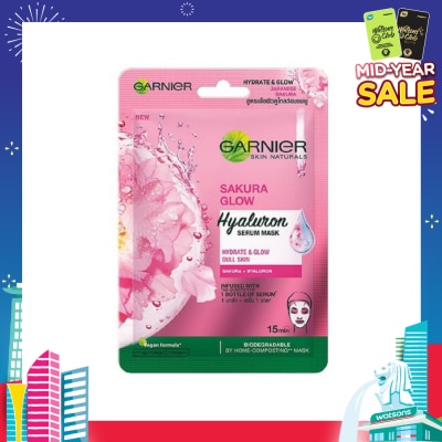 GARNIER Hydra Bomb Sakura Glow Super Hydrating Pinkish Glow Serum Tissue Mask 1s