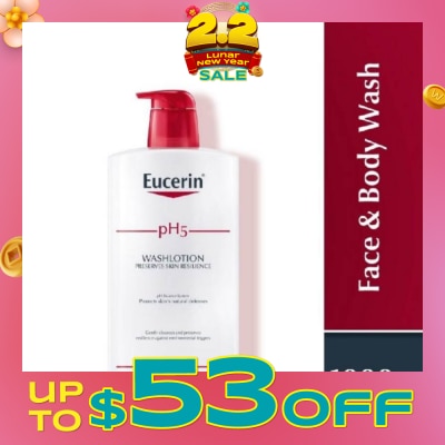 EUCERIN pH5 Face & Wash Lotion (For Dry Sensitive Skin + Restores Skin's Natural Defense) 1000ml