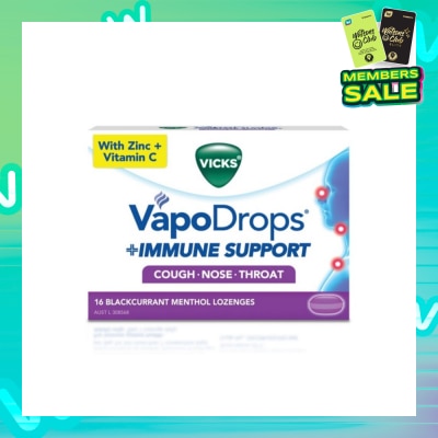 VICKS VapoDrops +Immune Support Lozenges Blackcurrant Menthol 16 Lozengers