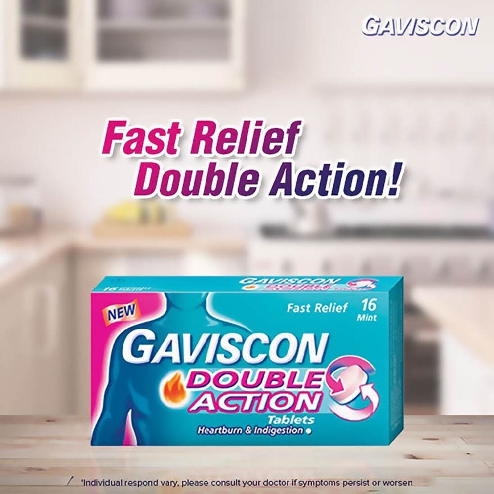 Double Action Chewable Tablet (For Fast Relief of Heartburn & Indigestion) 16s