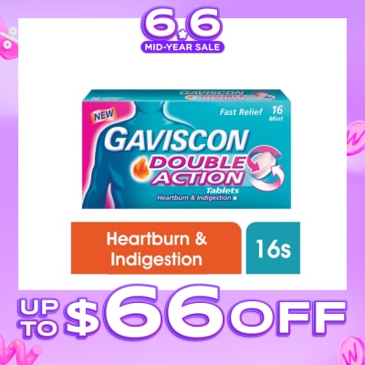 GAVISCON - Double Action Chewable Tablet (For Fast Relief of Heartburn & Indigestion) 16s (Expiry: Feb`2027)