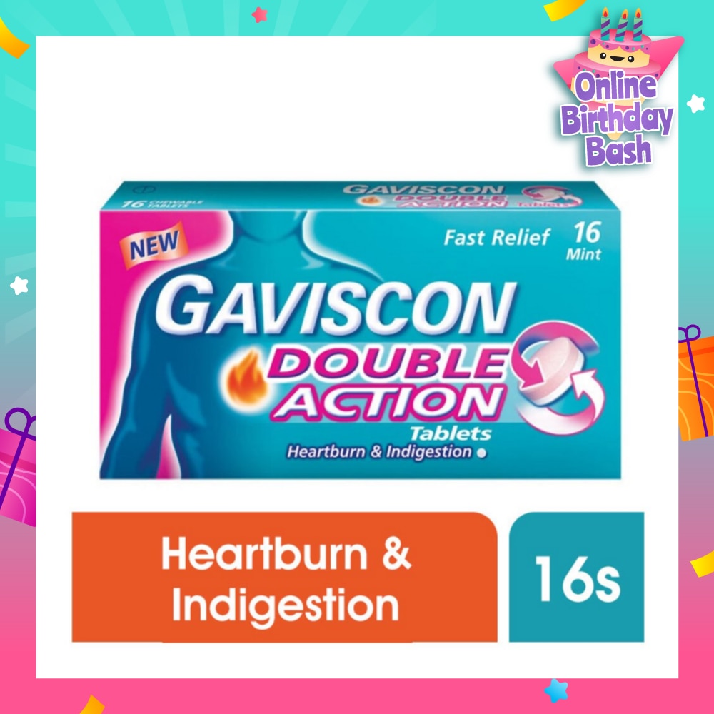 Double Action Chewable Tablet (For Fast Relief of Heartburn & Indigestion) 16s