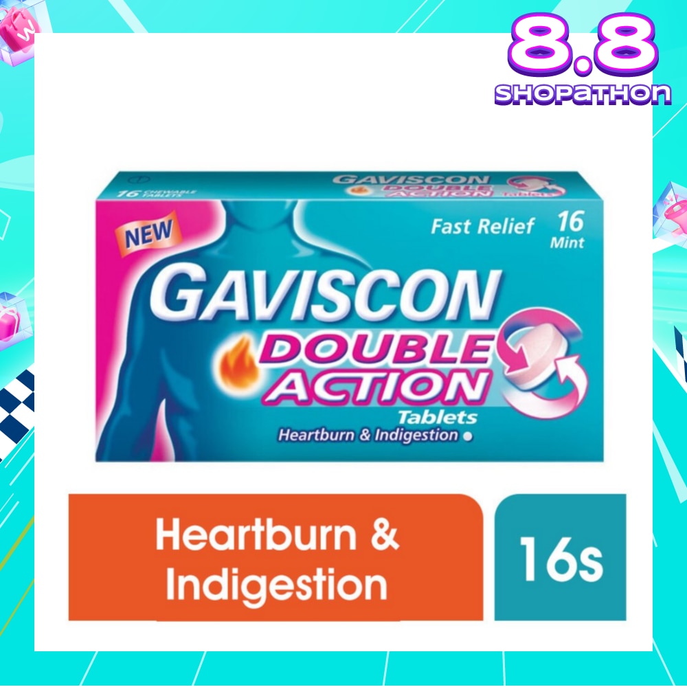 Double Action Chewable Tablet (For Fast Relief of Heartburn & Indigestion) 16s