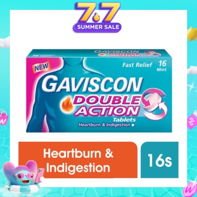 GAVISCON - Double Action Chewable Tablet (For Fast Relief of Heartburn & Indigestion) 16s (Expiry: Feb`2027)