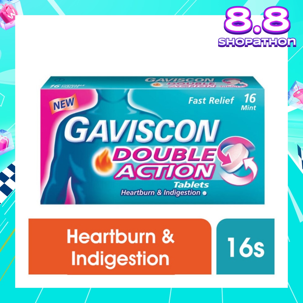 Double Action Chewable Tablet (For Fast Relief of Heartburn & Indigestion) 16s