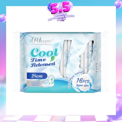 UUCare® - Cool Time Released Technology Day Sanitary Pad Super Slim 24cm Natural Extract 16s (Expiry: Mar`2027)