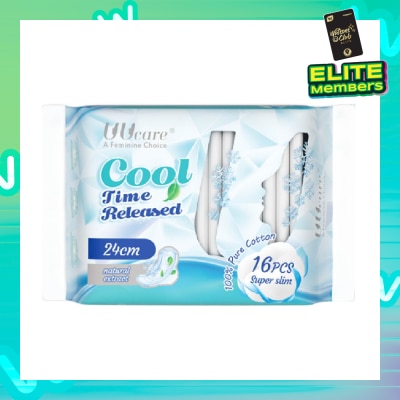 UUCare® Cool Time Released Technology Day Sanitary Pad Super Slim 24cm Natural Extract 16s