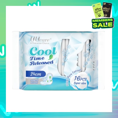 UUCare® Cool Time Released Technology Day Sanitary Pad Super Slim 24cm Natural Extract 16s