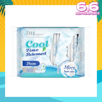 UUCare® Cool Time Released Technology Day Sanitary Pad Super Slim 24cm Natural Extract 16s