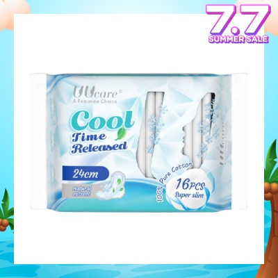 UUCare® Cool Time Released Technology Day Sanitary Pad Super Slim 24cm Natural Extract 16s