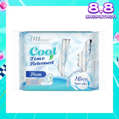 UUCare® Cool Time Released Technology Day Sanitary Pad Super Slim 24cm Natural Extract 16s