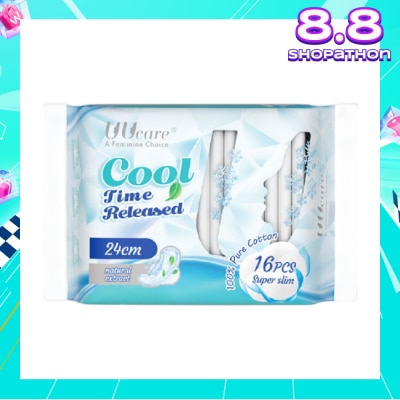 UUCare® Cool Time Released Technology Day Sanitary Pad Super Slim 24cm Natural Extract 16s