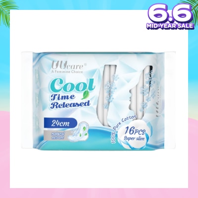 UUCare® Cool Time Released Technology Day Sanitary Pad Super Slim 24cm Natural Extract 16s