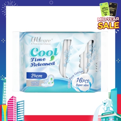 UUCare® Cool Time Released Technology Day Sanitary Pad Super Slim 24cm Natural Extract 16s