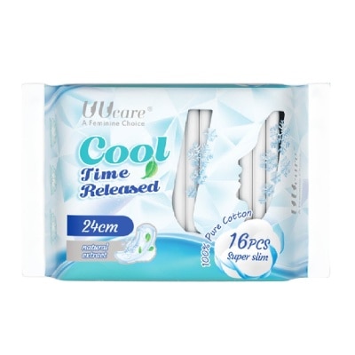 UUCare® Cool Time Released Technology Day Sanitary Pad Super Slim 24cm Natural Extract 16s