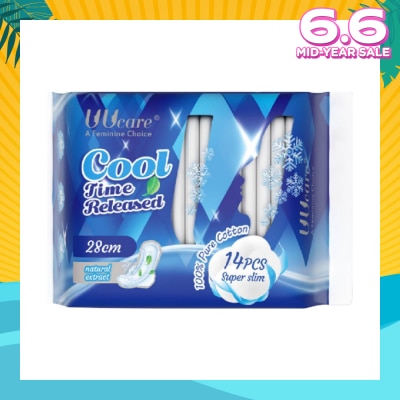 UUCare® Cool Time Released Technology Night Sanitary Pad Super Slim 28cm Natural Extract 14s