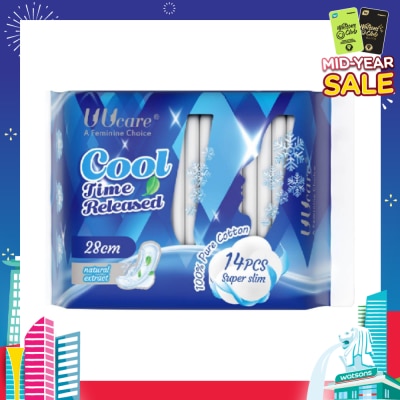 UUCare® Cool Time Released Technology Night Sanitary Pad Super Slim 28cm Natural Extract 14s