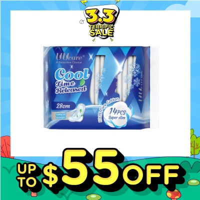 UUCare® Cool Time Released Technology Night Sanitary Pad Super Slim 28cm Natural Extract 14s