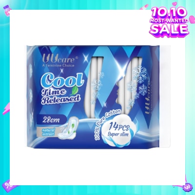 UUCare® Cool Time Released Technology Night Sanitary Pad Super Slim 28cm Natural Extract 14s