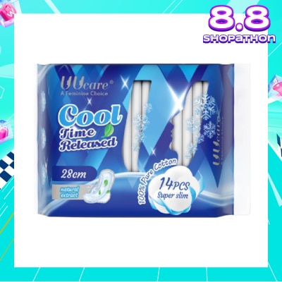 UUCare® Cool Time Released Technology Night Sanitary Pad Super Slim 28cm Natural Extract 14s
