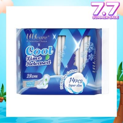 UUCare® Cool Time Released Technology Night Sanitary Pad Super Slim 28cm Natural Extract 14s