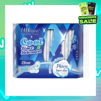 UUCare® Cool Time Released Technology Night Sanitary Pad Super Slim 28cm Natural Extract 14s