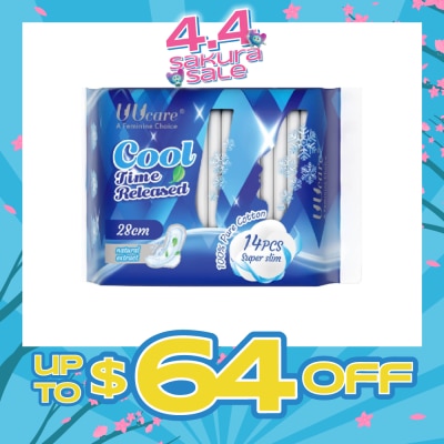 UUCare® Cool Time Released Technology Night Sanitary Pad Super Slim 28cm Natural Extract 14s