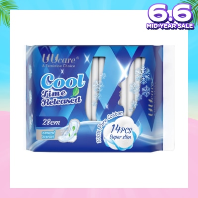 UUCare® Cool Time Released Technology Night Sanitary Pad Super Slim 28cm Natural Extract 14s