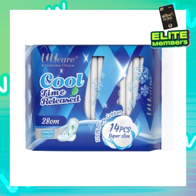 UUCare® Cool Time Released Technology Night Sanitary Pad Super Slim 28cm Natural Extract 14s