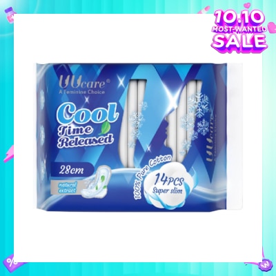 UUCare® Cool Time Released Technology Night Sanitary Pad Super Slim 28cm Natural Extract 14s