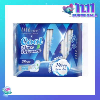 UUCare® Cool Time Released Technology Night Sanitary Pad Super Slim 28cm Natural Extract 14s