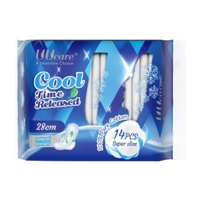 UUCare® Cool Time Released Technology Night Sanitary Pad Super Slim 28cm Natural Extract 14s