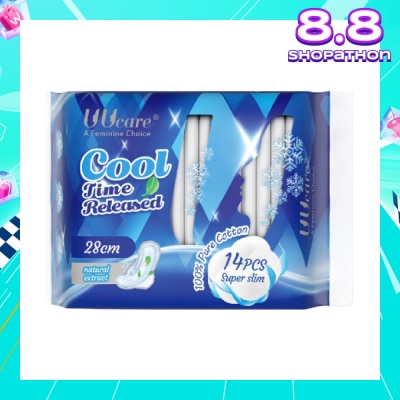 UUCare® Cool Time Released Technology Night Sanitary Pad Super Slim 28cm Natural Extract 14s