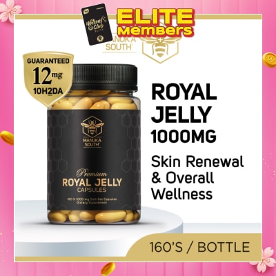 MANUKA SOUTH Premium Royal Jelly Extra Strength 1000mg Dietary Supplement Soft Gel Capsule (For Skin, Anti-Aging, Joint, Heart, & Brain Immunity) 160s