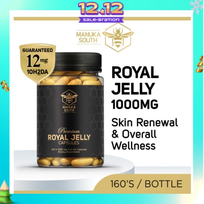 MANUKA SOUTH Premium Royal Jelly Extra Strength 1000mg Dietary Supplement Soft Gel Capsule (For Skin, Anti-Aging, Joint, Heart, & Brain Immunity) 160s