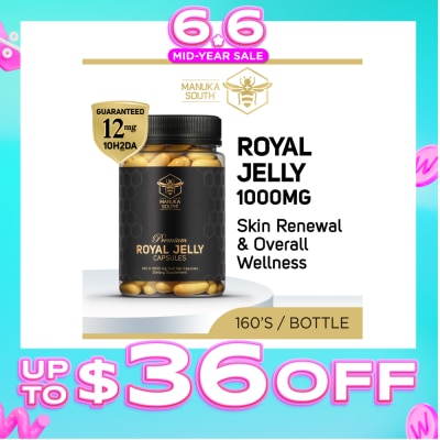 MANUKA SOUTH - Premium Royal Jelly Extra Strength 1000mg Dietary Supplement Soft Gel Capsule (For Skin, Anti-Aging, Joint, Heart, & Brain Immunity) 160s
