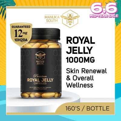 MANUKA SOUTH Premium Royal Jelly Extra Strength 1000mg Dietary Supplement Soft Gel Capsule (For Skin, Anti-Aging, Joint, Heart, & Brain Immunity) 160s